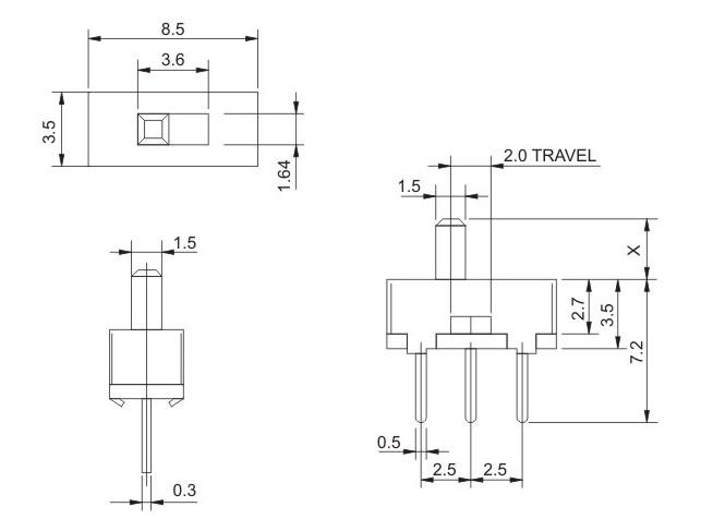40X 3 Pin SS12D00G3 2 Position SPDT 1P2T PCB Panel Mini Vertical Slide Switch_lk 